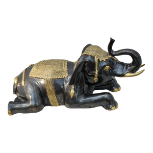Vintage Thai Ornate Two Tone Bronze Elephant Statue