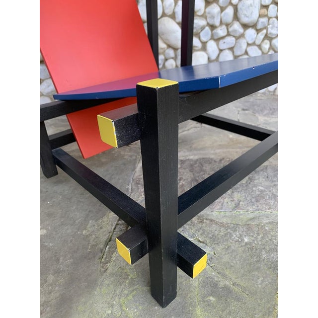 Wood Vintage Red and Blue Armchair by Gerrit Thomas Rietveld, 1970s For Sale - Image 7 of 18