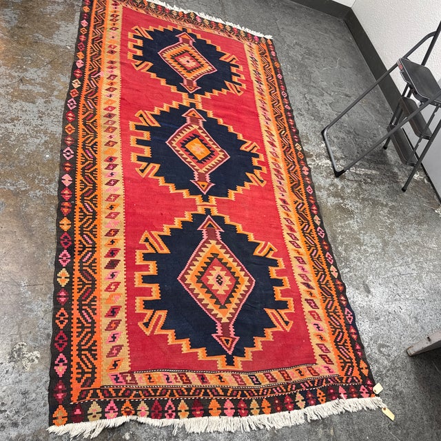 Vintage Handwoven Kilim Runner With Triple Medallion Design For Sale - Image 11 of 12