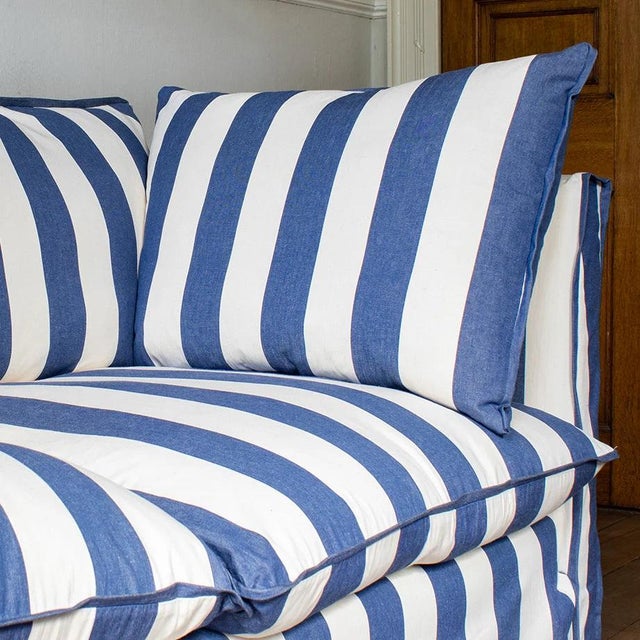 Not Yet Made - Made To Order Sophie Conran Coco 2.5 Seater Sofa - Sea Holly Blue Stripes with Knife Edge Cushion For Sale - Image 5 of 12