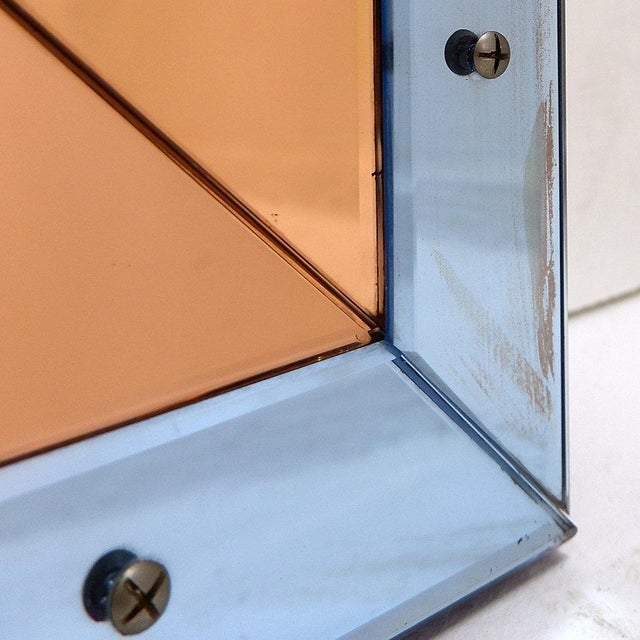 Beveled Wall Mirror with Blue and Copper Mirror Panels, 1930s For Sale - Image 10 of 16