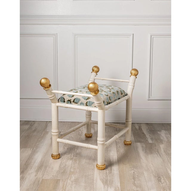 Hollywood Regency Boca White Ocelot Celadon Bamboo Bench For Sale - Image 3 of 8