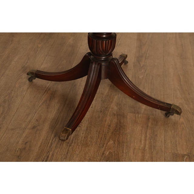 1940's Vintage Pair of Regency Style Mahogany Green Leather Top Pedestal Side Tables For Sale - Image 10 of 18