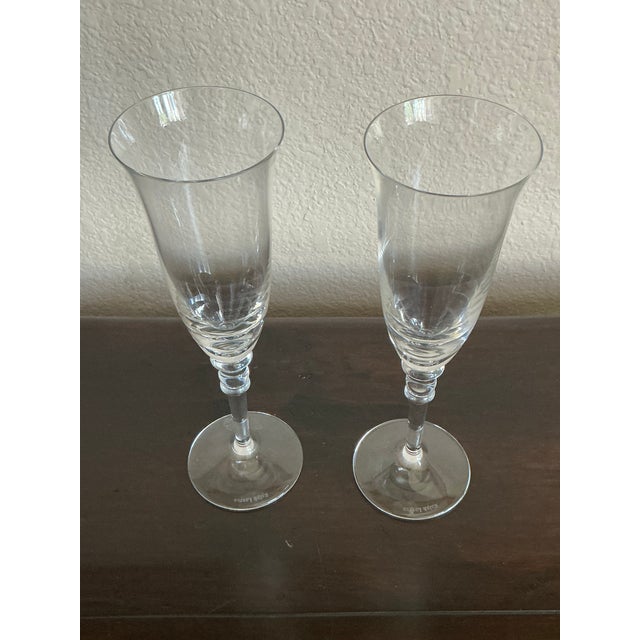 Ralph Lauren Mid 20th Century Ralph Lauren Crystal Champagne Flutes, Smoke Gray Stemware - Pair For Sale - Image 4 of 5