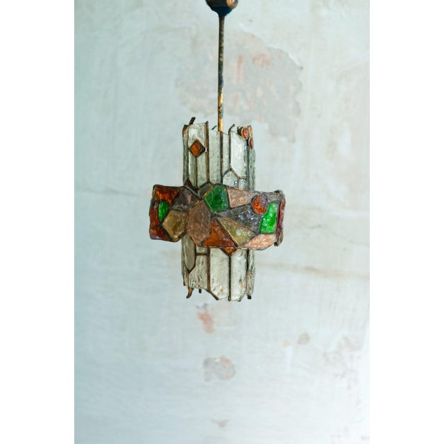 Metal Colored Glass and Brass Chandelier attributed to Albano Poli, 1960s For Sale - Image 7 of 7