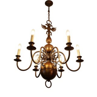 Large Antique Chandelier in Patinated Metal For Sale