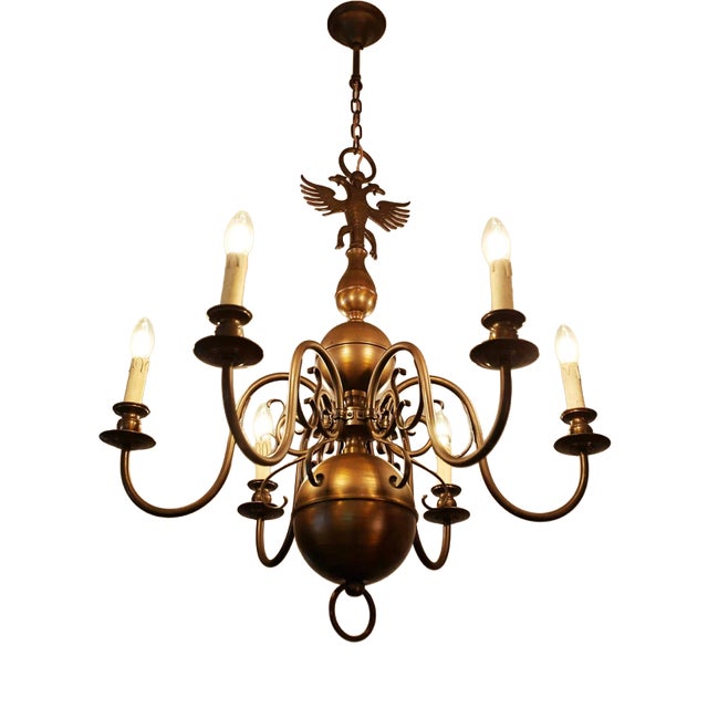 Large Antique Chandelier in Patinated Metal For Sale