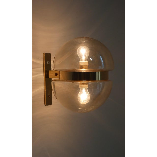 Metal Double-Cap Wall Light in Amber Glass and Brass from Peill & Putzler, Germany, 1960s For Sale - Image 7 of 18
