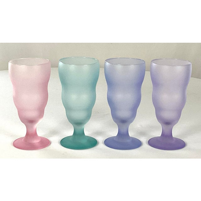 1960s 1960s Mid Century Modern,-Frosted, Pastel Ice Cream Sundae/Parfait Glasses – Set of Four For Sale - Image 5 of 5