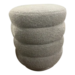 Vintage Ridged Stool Newly Reupholstered in Gray Boucle