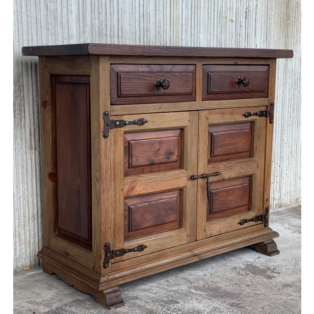 19th Century Catalan Carved Oak Tuscan Two Drawers Credenza or Buffet For Sale - Image 18 of 18