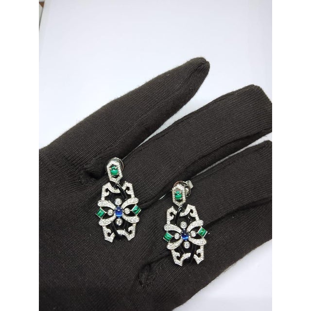 2020s Natural Malachite, Kyanite & Diamond Earring in 18k Gold For Sale - Image 5 of 8