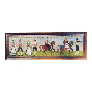 Traditional Scandinavian Folk Art Framed Needlepoint For Sale