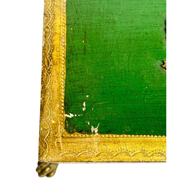 Vintage Italian Gilt and Green Painted Box With Metal Lion Paw Feet and Metal Laurel Wreath For Sale - Image 11 of 17