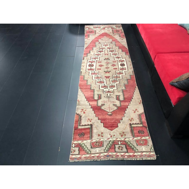 Boho Chic Vintage Traditional Turkish Red Runner For Sale - Image 3 of 11