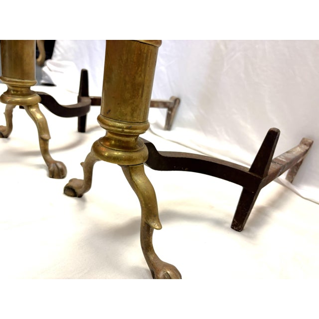 Antique Bradley & Hubbard Federal Style Brass Ball & Claw Foot Andirons - A Pair For Sale - Image 12 of 18