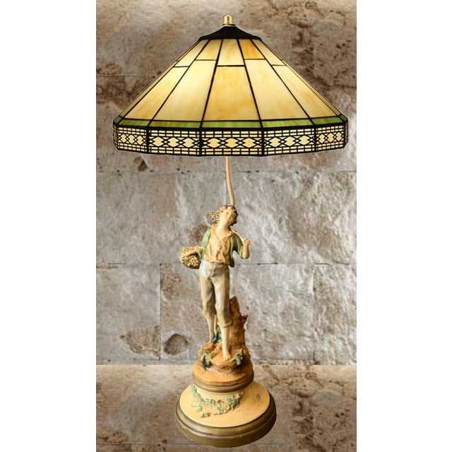 J. B. Hirsch Vintage Moreau Spelter Table Lamp: Boy With Basket For Sale - Image 4 of 12