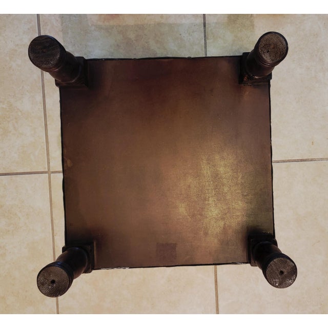 Southwest Kilim Style Footstool With Wooden Legs, Nailhead Trim For Sale In Jacksonville, FL - Image 6 of 8