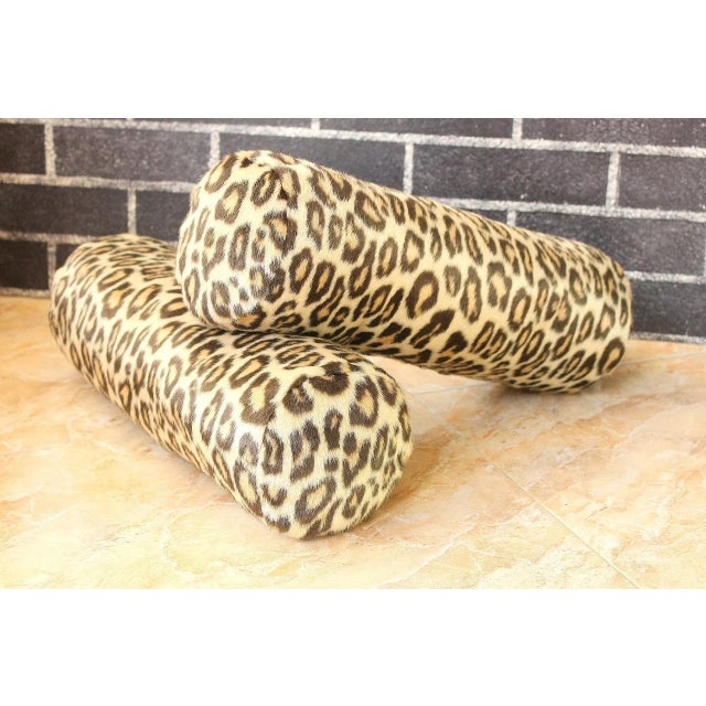 Vintage Leopard Fur Velvet Bolster Pillows - a Pair For Sale - Image 9 of 13