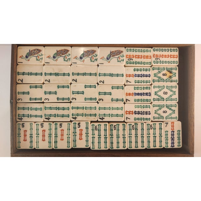 One-of-a-Kind Antique Mahjong Set From the 1920s in Amazing Carved Box For Sale - Image 9 of 16