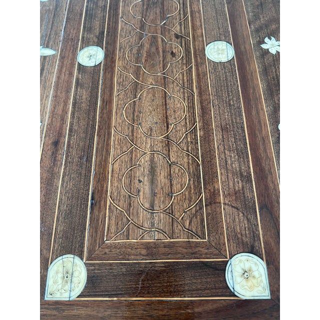 19th Century Baroque Spanish Side Table With Marquetry Top and Iron Stretcher For Sale - Image 4 of 11