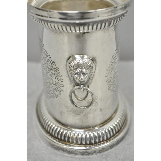 Traditional Vintage English Regency Silver Plated Small Lion Head Oval Desk Biscuit Barrel For Sale - Image 3 of 12