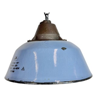 Industrial Blue Enamel and Cast Iron Pendant Lamp, 1960s For Sale