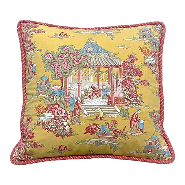 Vintage Red/Orange Chinoiserie Pillow For Sale