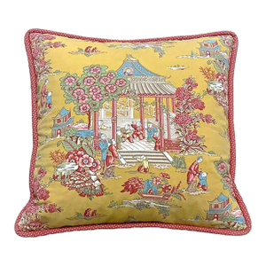 Vintage Red/Orange Chinoiserie Pillow