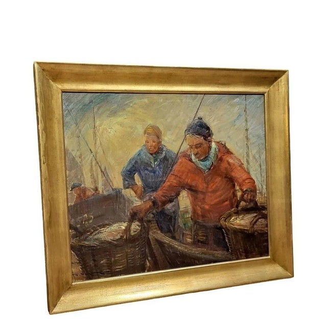 Pierre Verbeke, The Return from Fishing, 1930, Oil on Canvas For Sale - Image 4 of 5