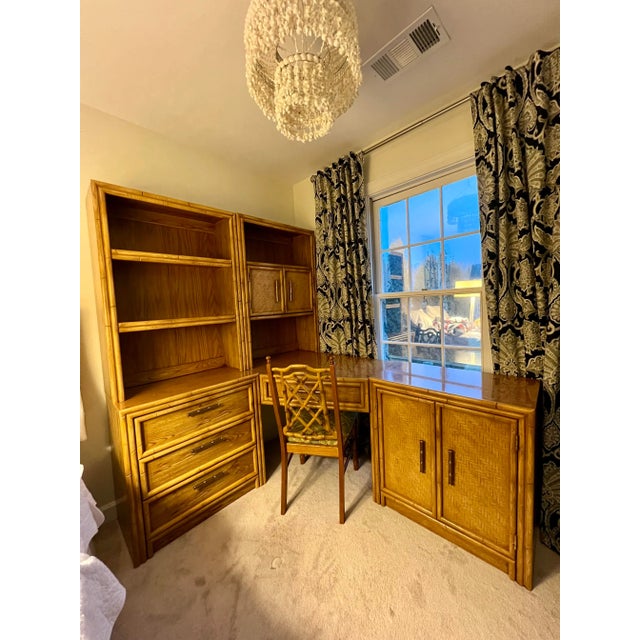 Late 20th Century Lea Industries Chinoiserie Faux Bamboo 6 Piece Modular Corner Desk Cabinet Hutch & Chair Set For Sale - Image 13 of 13