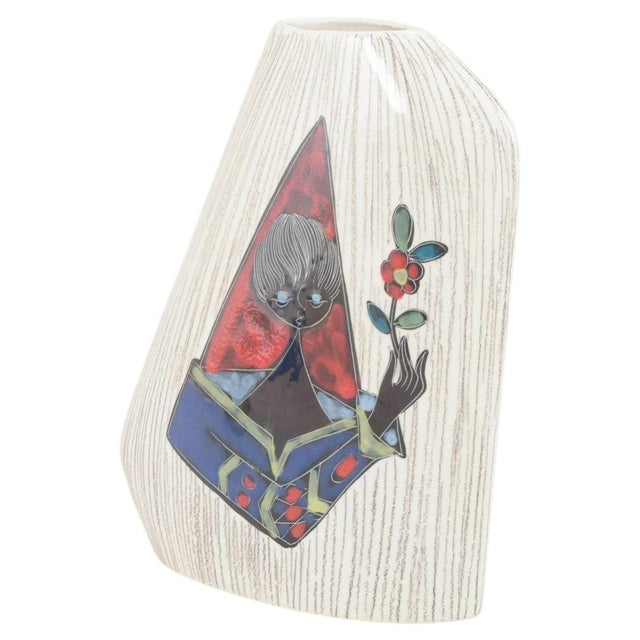 1960s Italian Ceramic Vase with Enamel Motif of Stylized Figure from Bitossi, 1960s For Sale - Image 5 of 5