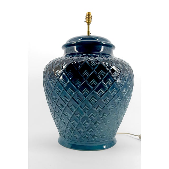 Mid-Century Modern Vintage French Blue Ceramic Lamp, 1950s For Sale - Image 3 of 12