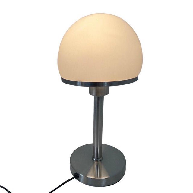 Glass Bauhaus Stainless Steel Table Lamp with Opaline Glass In the style of Tecnolumen / Wagenfeld For Sale - Image 7 of 7
