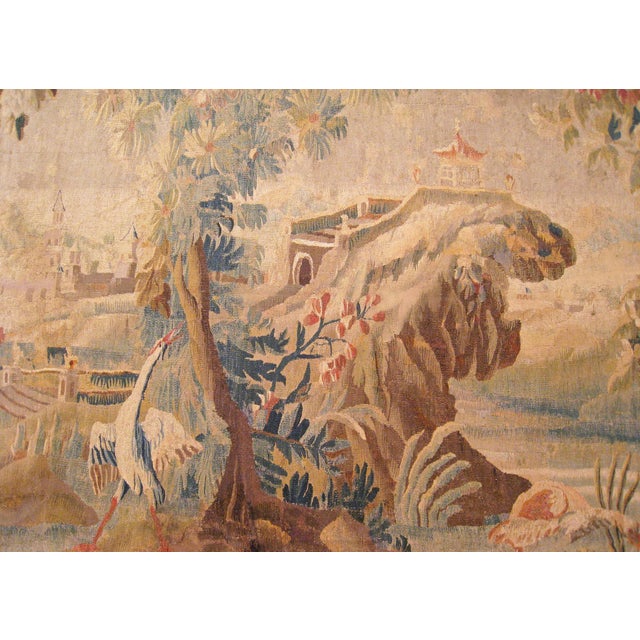 17th Century 17th Century Flemish Chinoiserie Landscape Tapestry, with a Heron by a Lakeside For Sale - Image 5 of 9