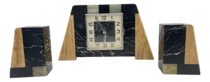 Art Deco Marble Clock, 1930s, Set of 3