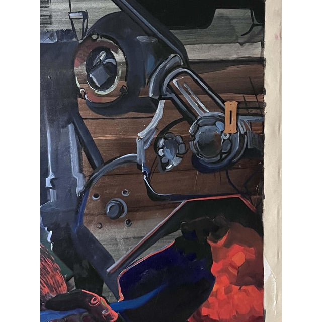 2000 - 2009 Gorilla Engineer, Coal Fire & Hummingbirds Unstretched Canvas Joni Wildman Oil Painting For Sale - Image 5 of 13