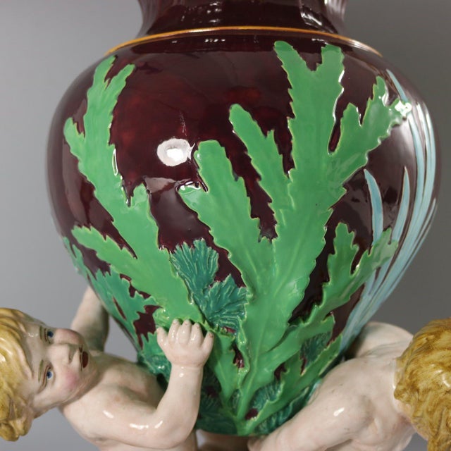 Minton Majolica Marine Vase With Merboys For Sale - Image 11 of 12
