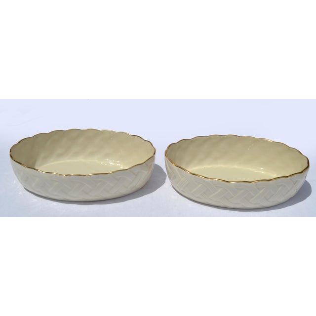 American Pair Lenox Lattice Server Ivory Fine China 24k Gold Accent Collectible Set For Sale - Image 3 of 12