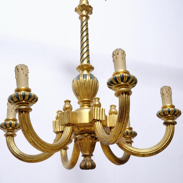 1940s Gilded Wood 6-Arm Chandelier, 1940s For Sale - Image 5 of 18