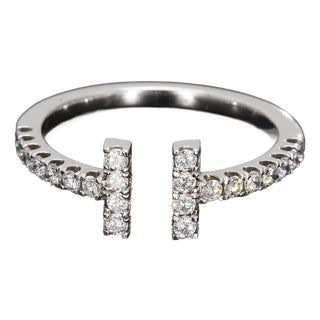 14k White Gold & Diamond Bypass Ring - Size 6.5 For Sale