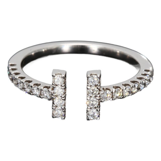 14k White Gold & Diamond Bypass Ring - Size 6.5 For Sale