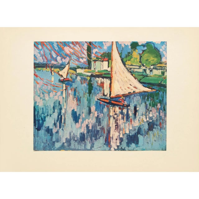 Sky Blue 1940s After Maurice Vlaminck "Sailing Boats", First Edition Period Swiss Offset Lithograph For Sale - Image 8 of 8