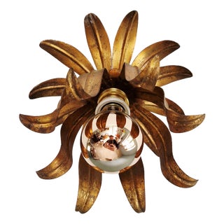 Italian Floral Ceiling Light in Gilded Metal, 1960s-1970s For Sale