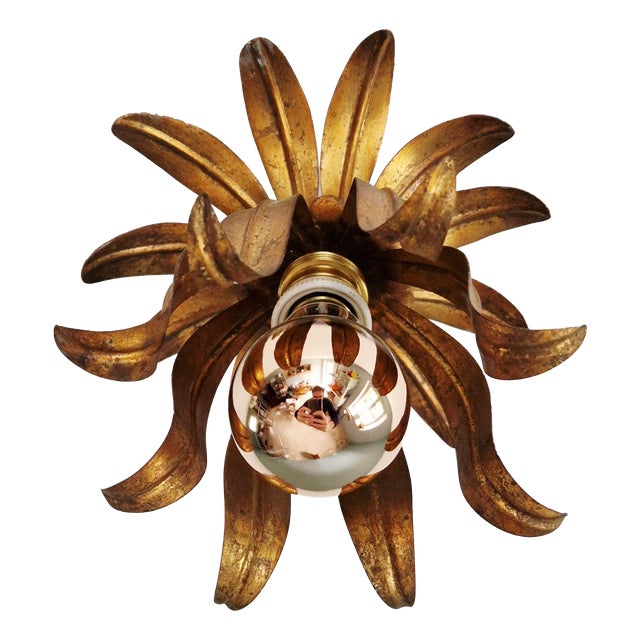 Italian Floral Ceiling Light in Gilded Metal, 1960s-1970s For Sale