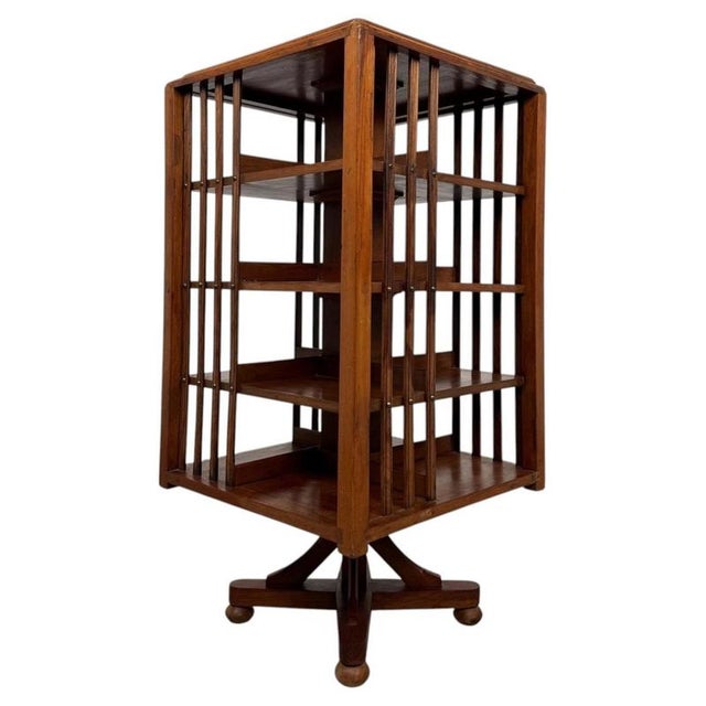 Gold 20th Century Edwardian Oak Revolving Bookcase, 1890s For Sale - Image 8 of 9