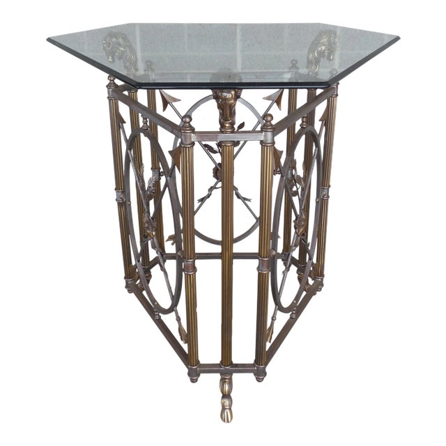 French Empire Style Ram's Head Bronze & Steel Center Table For Sale