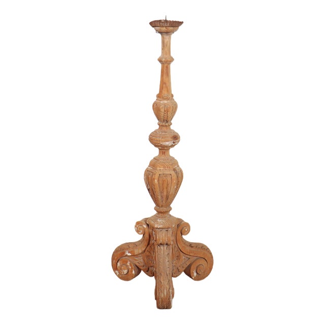 Large Spanish Carved Candleholder in Pine For Sale