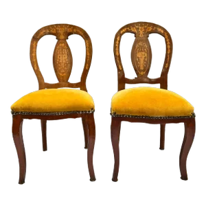 Antique Marquetry Side Chairs a Pair