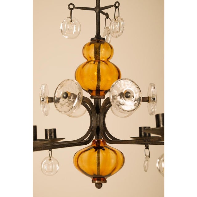 1970s Blown Glass and Iron Hanging Candelabrum attributed to Erik Höglund, 1970s For Sale - Image 5 of 7